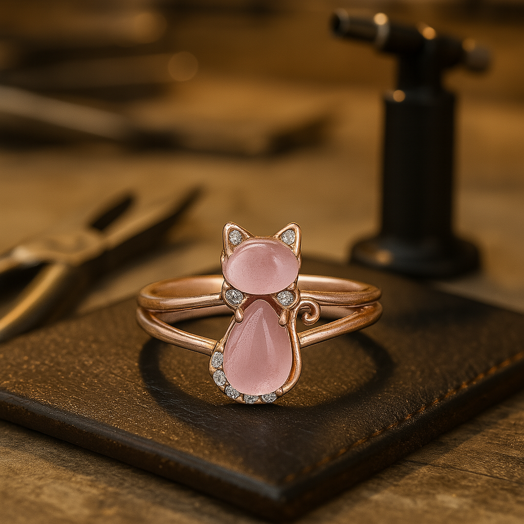 Anillo de gato de oro rosa